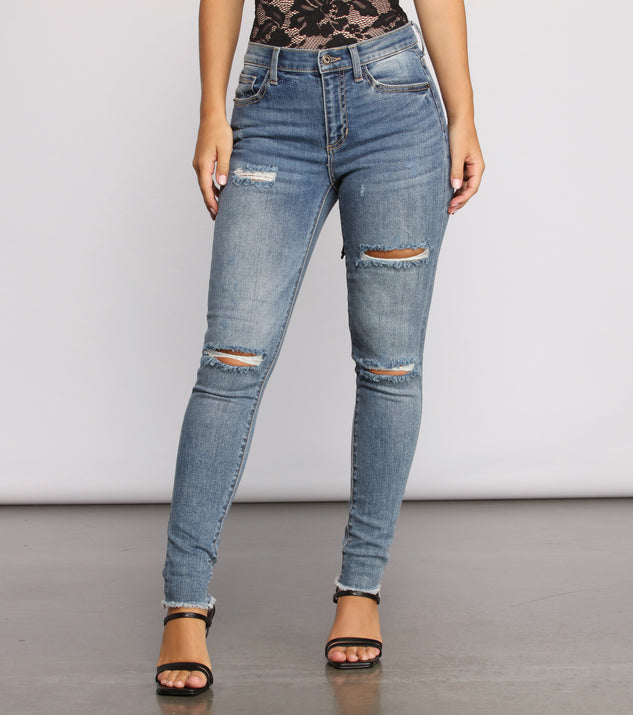 Taking Chances Destructed Raw Edge Skinny Jeans for 2023 festival outfits, festival dress, outfits for raves, concert outfits, and/or club outfits