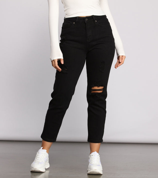 High Rise Destructed Boyfriend Jeans for 2023 festival outfits, festival dress, outfits for raves, concert outfits, and/or club outfits