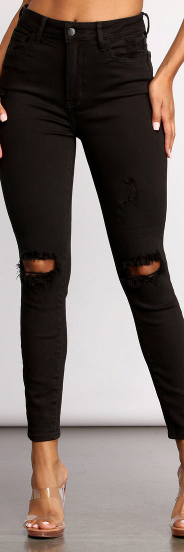 High Rise Knee Slit Skinny Jeans for 2023 festival outfits, festival dress, outfits for raves, concert outfits, and/or club outfits