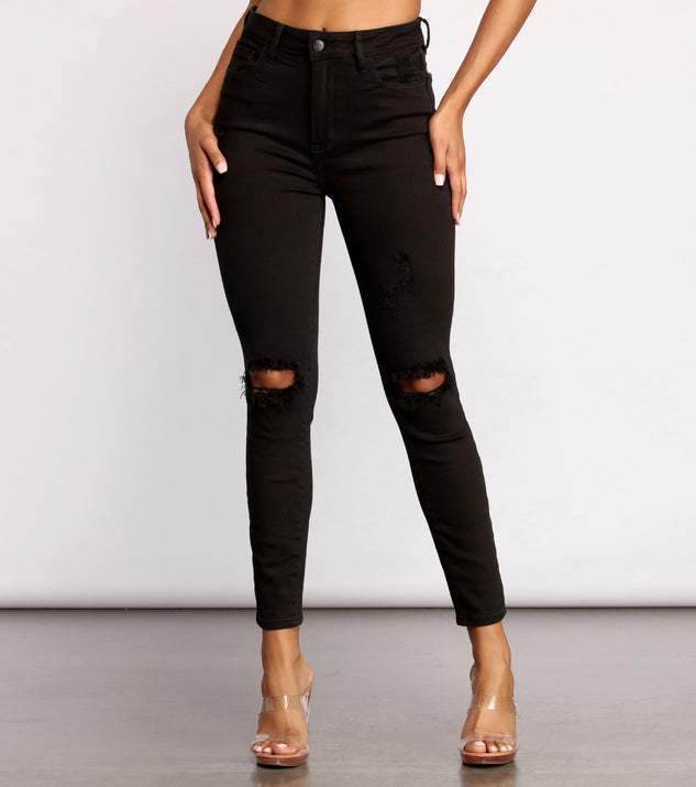 High Rise Knee Slit Skinny Jeans for 2023 festival outfits, festival dress, outfits for raves, concert outfits, and/or club outfits
