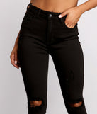High Rise Knee Slit Skinny Jeans for 2023 festival outfits, festival dress, outfits for raves, concert outfits, and/or club outfits