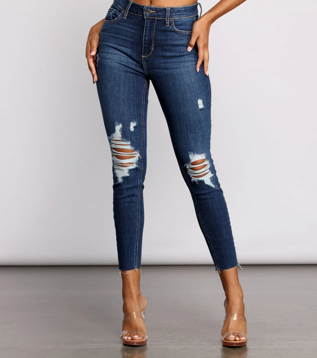 High Rise Destructed Cropped Skinny Jeans for 2023 festival outfits, festival dress, outfits for raves, concert outfits, and/or club outfits