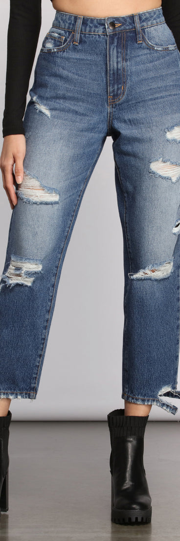 High Rise Destructed Mom Jeans for 2023 festival outfits, festival dress, outfits for raves, concert outfits, and/or club outfits