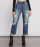 High Rise Destructed Mom Jeans for 2023 festival outfits, festival dress, outfits for raves, concert outfits, and/or club outfits