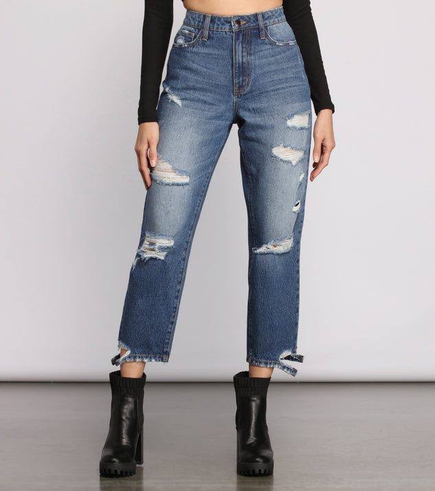 High Rise Destructed Mom Jeans for 2023 festival outfits, festival dress, outfits for raves, concert outfits, and/or club outfits