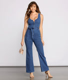 Denim Diva Sleeveless Tie Waist Jumpsuit provides a stylish start to creating your best summer outfits of the season with on-trend details for 2023!
