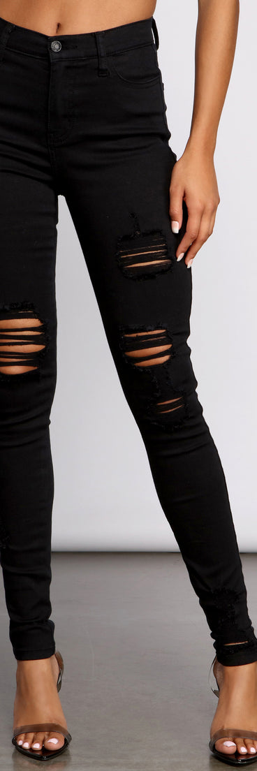 The Classic High Rise Destructed Skinny Jeans for 2023 festival outfits, festival dress, outfits for raves, concert outfits, and/or club outfits