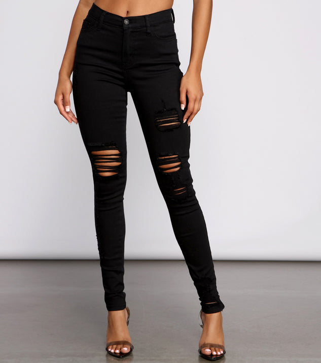 The Classic High Rise Destructed Skinny Jeans for 2023 festival outfits, festival dress, outfits for raves, concert outfits, and/or club outfits