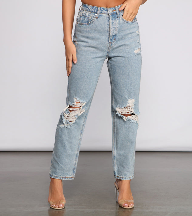 Classic Staple High Rise Destructed Boyfriend Jeans for 2023 festival outfits, festival dress, outfits for raves, concert outfits, and/or club outfits