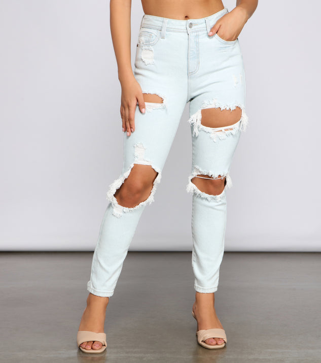 On Edge High Rise Destructed Skinny Jeans for 2023 festival outfits, festival dress, outfits for raves, concert outfits, and/or club outfits