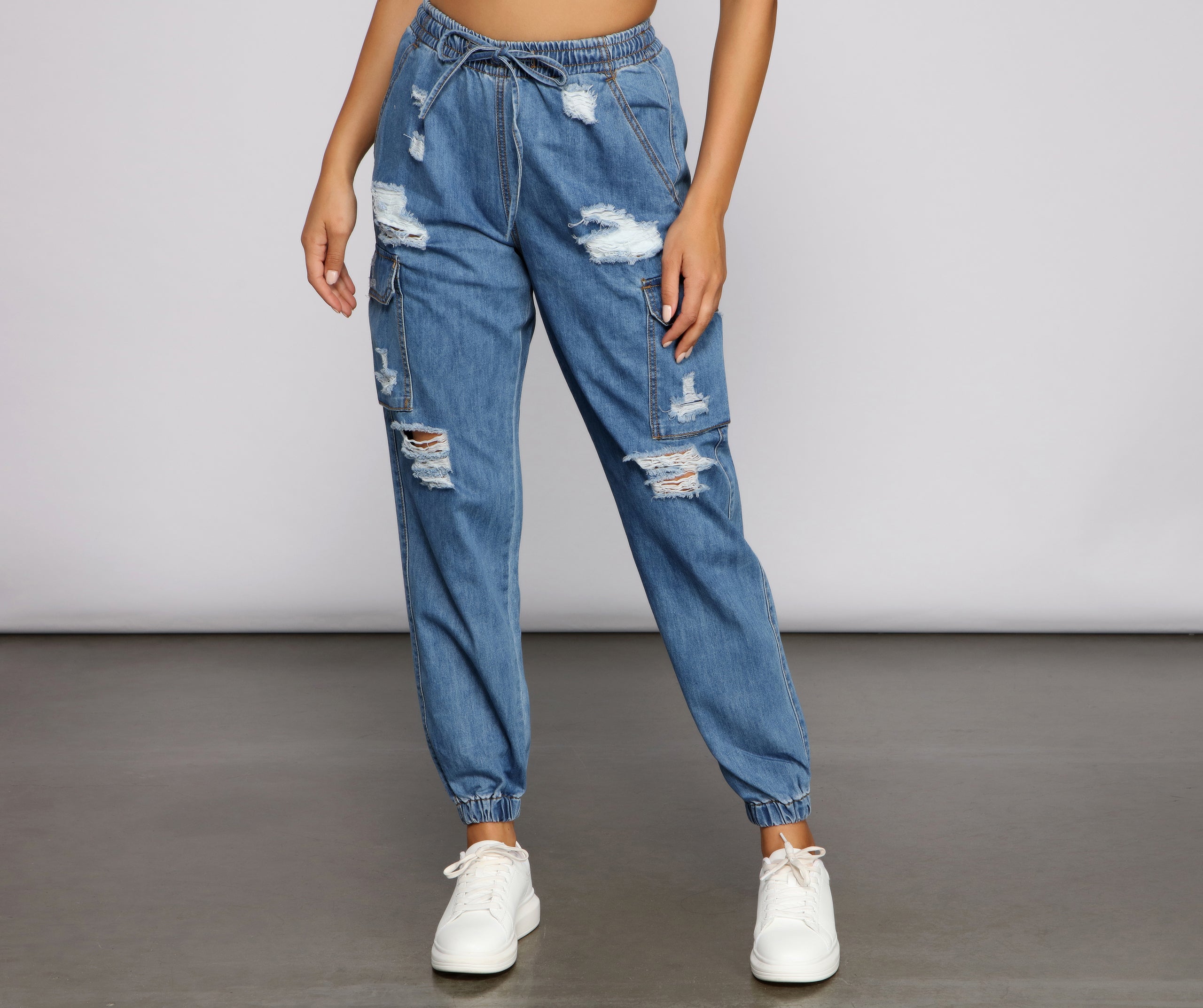 High Rise Denim Cargo Joggers | Windsor