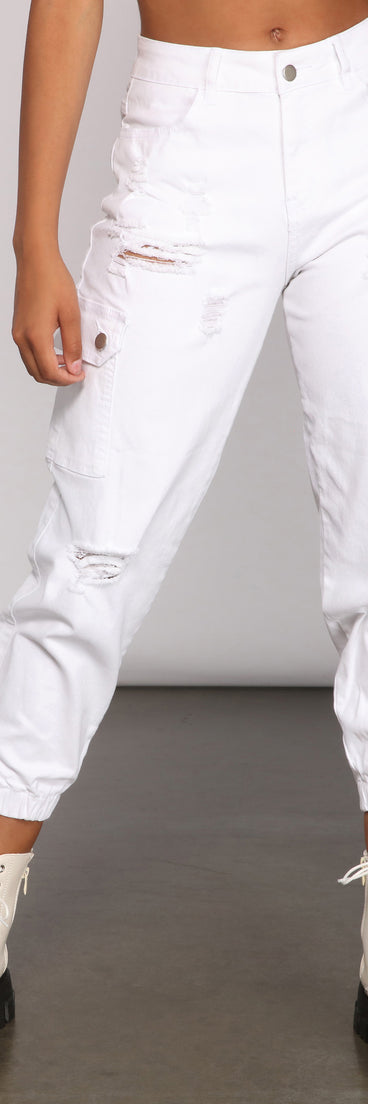 High Rise Destructed Cargo Joggers for 2023 festival outfits, festival dress, outfits for raves, concert outfits, and/or club outfits