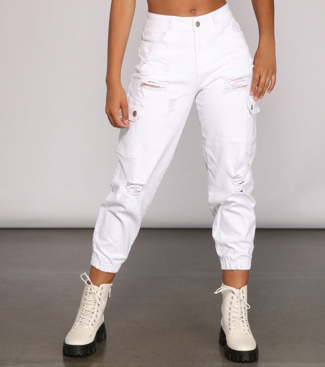 High Rise Destructed Cargo Joggers for 2023 festival outfits, festival dress, outfits for raves, concert outfits, and/or club outfits