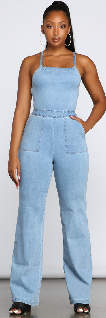 Retro Icon Lace Up Denim Jumpsuit provides a stylish start to creating your best summer outfits of the season with on-trend details for 2023!