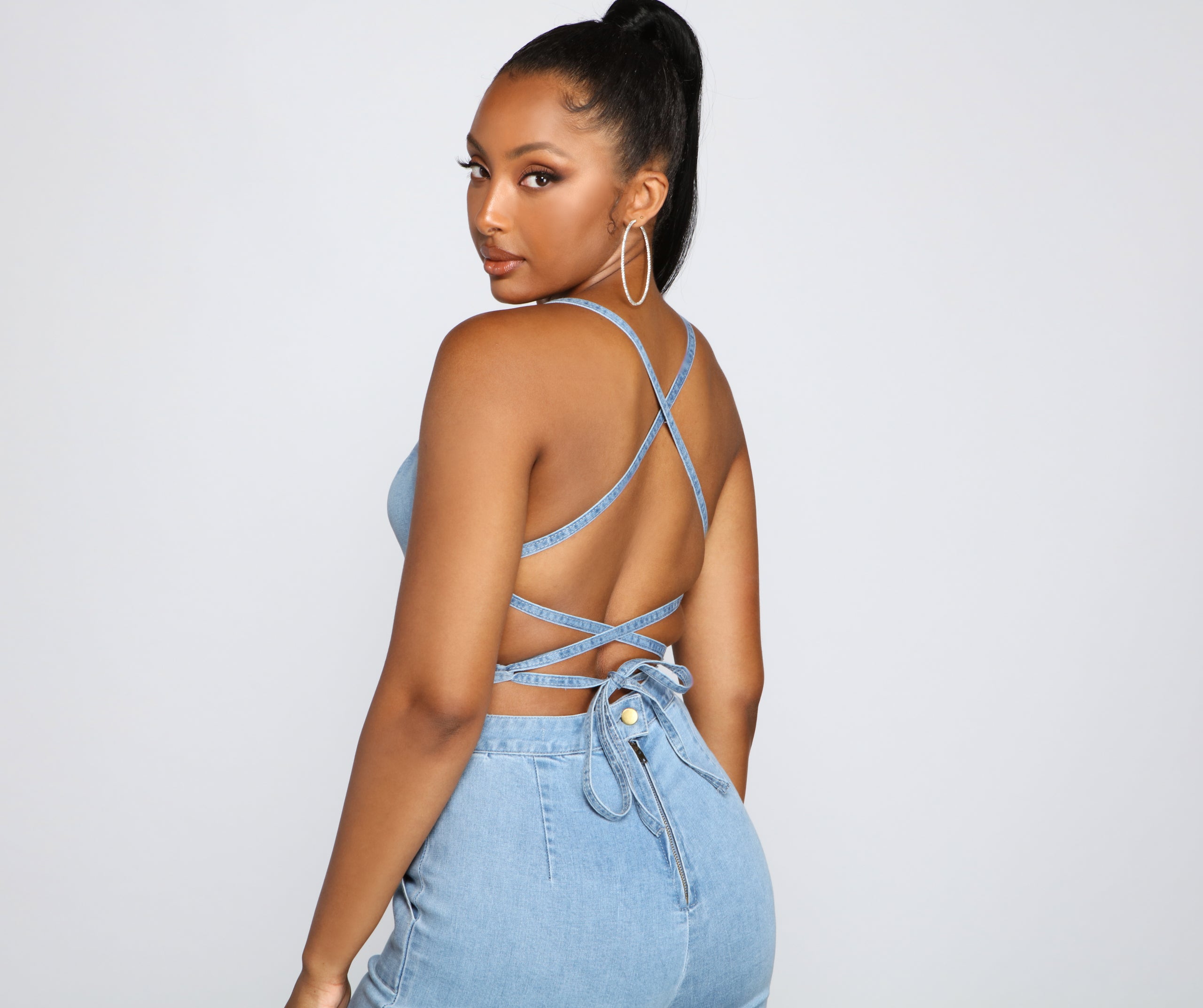 Retro Icon Lace Up Denim Jumpsuit | Windsor