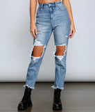 Rebel Chic High Rise Destructed Mom Jeans for 2023 festival outfits, festival dress, outfits for raves, concert outfits, and/or club outfits