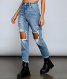 Rebel Chic High Rise Destructed Mom Jeans for 2023 festival outfits, festival dress, outfits for raves, concert outfits, and/or club outfits