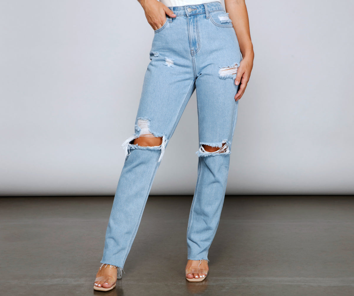 Casual Distressed Straight-Leg Jeans