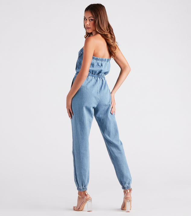 Terra Strapless Jumpsuit Denim Blue | Ali's Couture – Ali's Couture