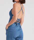 So Major Halter Lace-Up Denim Jumpsuit is a fire pick to create 2023 festival outfits, concert dresses, outfits for raves, or to complete your best party outfits or clubwear!
