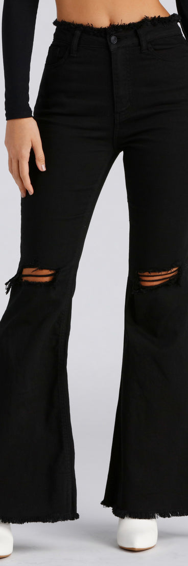 Fashion Distress High-Rise Flared Jeans is a trendy pick to create 2023 festival outfits, festival dresses, outfits for concerts or raves, and complete your best party outfits!