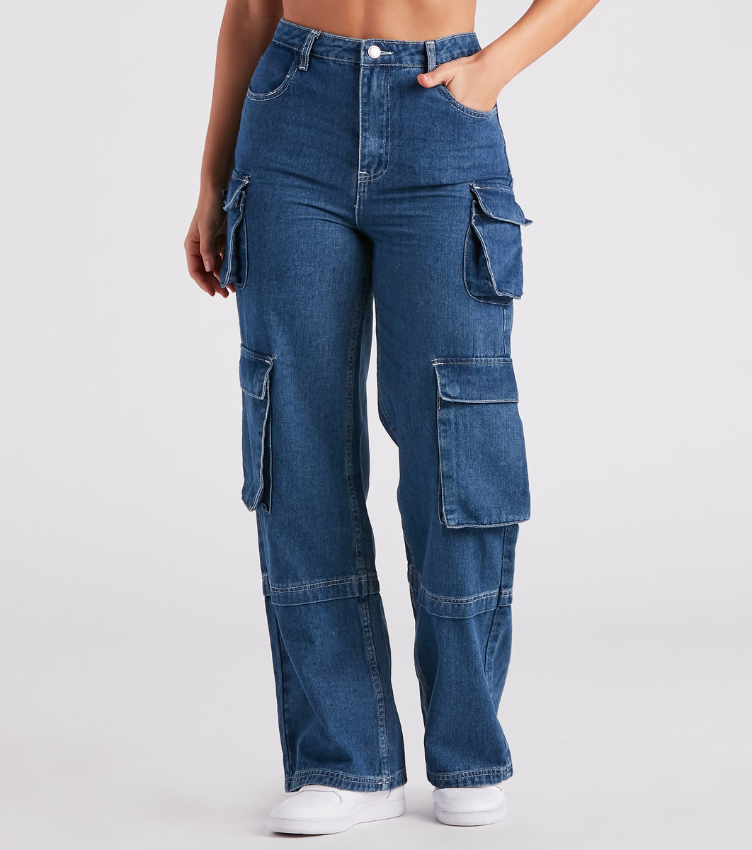 Streetwear Chick Mid-Rise Cargo Denim Jeans