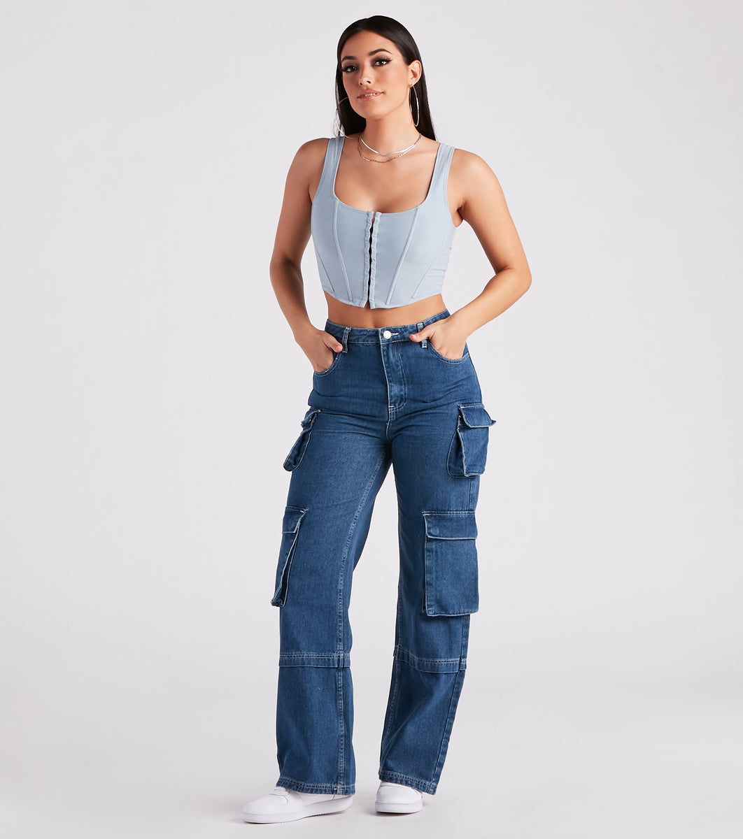 Streetwear Chick Mid-Rise Cargo Denim Jeans
