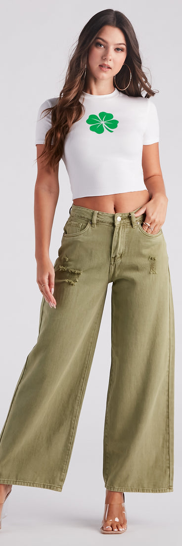 Good Angle Mid Rise Wide-Leg Denim Jeans is a fire pick to create 2023 festival outfits, concert dresses, outfits for raves, or to complete your best party outfits or clubwear!