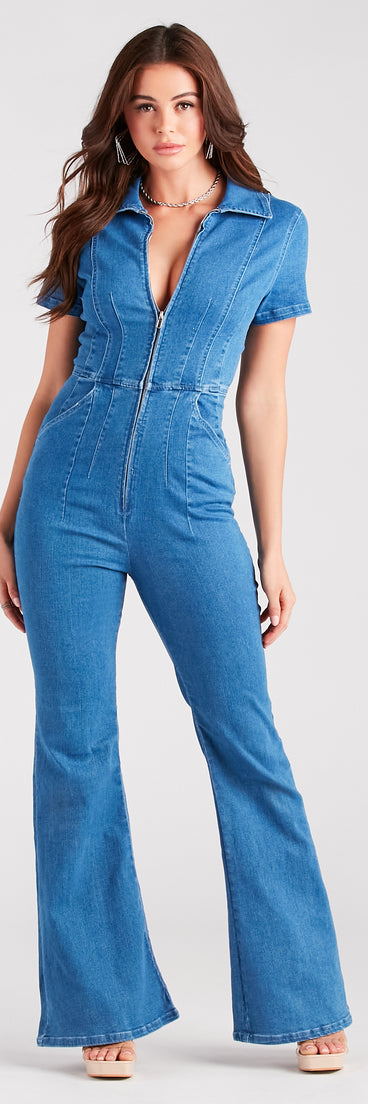 Style Goals Flared-Leg Denim Jumpsuit