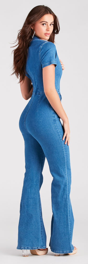 Style Goals Flared-Leg Denim Jumpsuit