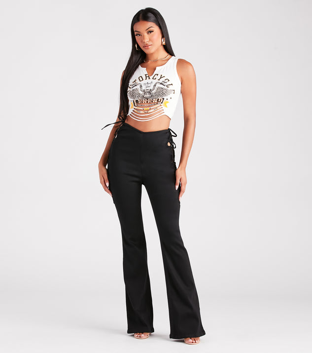 Stroll The City Mid Rise Lace-Up Flare Pants | Windsor