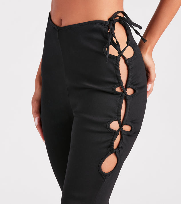 Stroll The City Mid Rise Lace-Up Flare Pants | Windsor