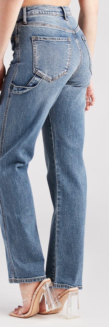 Hit The Jackpot Mid-Rise Straight-Leg Denim Jeans