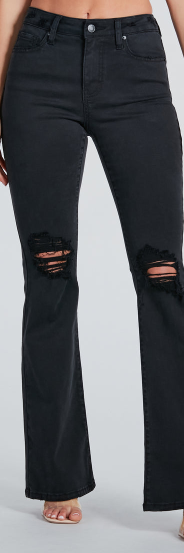 Bri High-Rise Destructed Flared Jeans by Windsor Denim is a fire pick to create a concert outfit, 2024 festival looks, outfits for raves, or to complete your best party outfits or clubwear!