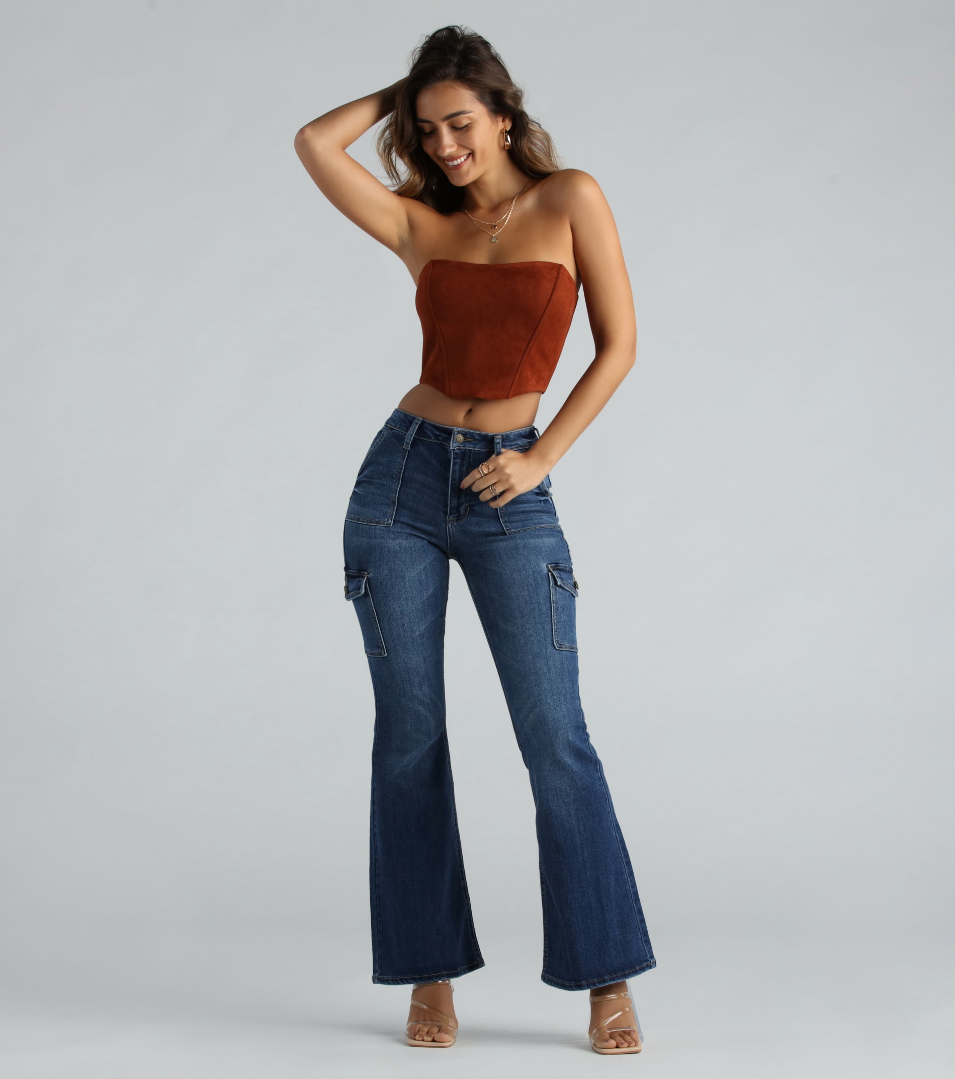 Major Flex High-Rise Cargo Flare Denim Jeans | Windsor