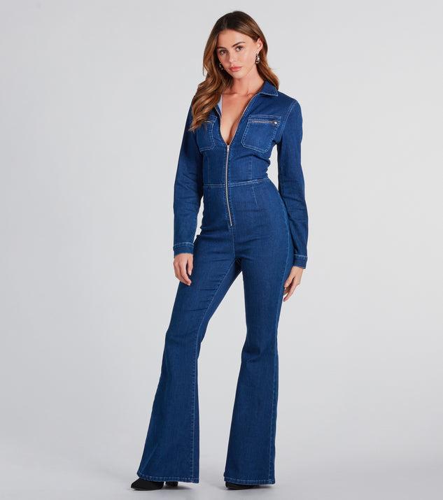 The Extra Body Length Flared Jumpsuit in Blue