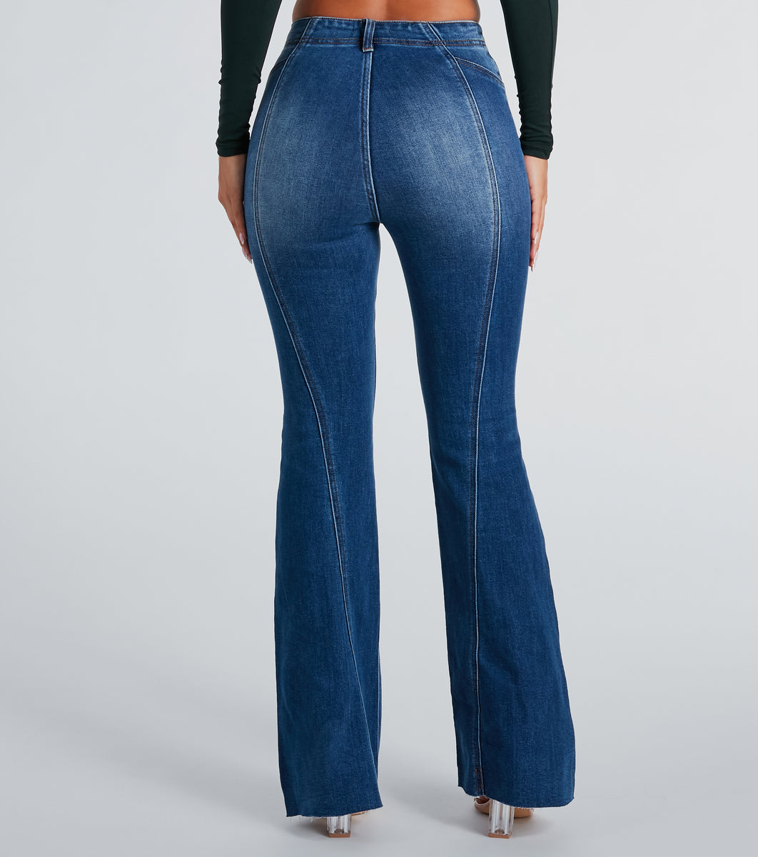All Buttoned Up High-Rise Flare Denim Jeans