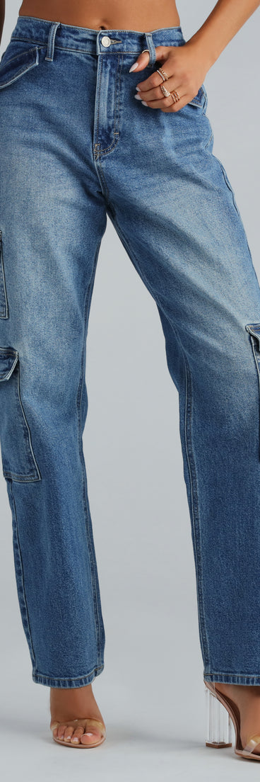 Mid-Rise Cargo-Style Baggy-Leg Jeans