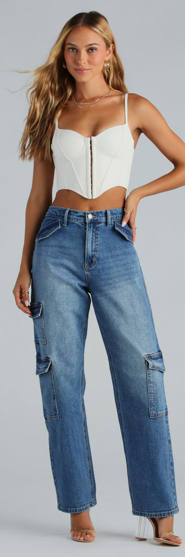 Mid-Rise Cargo-Style Baggy-Leg Jeans