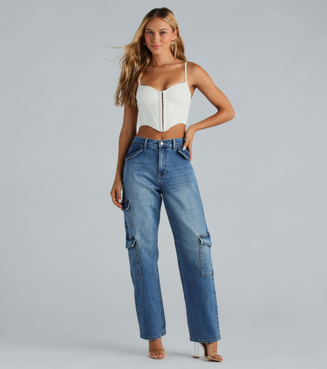 Mid-Rise Cargo-Style Baggy-Leg Jeans