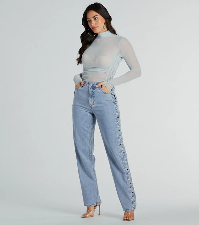 Lace Waist Jeans - Mid Grey Wash