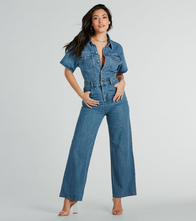 One And Done Short Sleeve Wide-Leg Denim Jumpsuit | Windsor