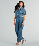 One And Done Short Sleeve Wide-Leg Denim Jumpsuit is a fire pick to create a concert outfit, 2024 festival looks, outfits for raves, or to complete your best party outfits or clubwear!