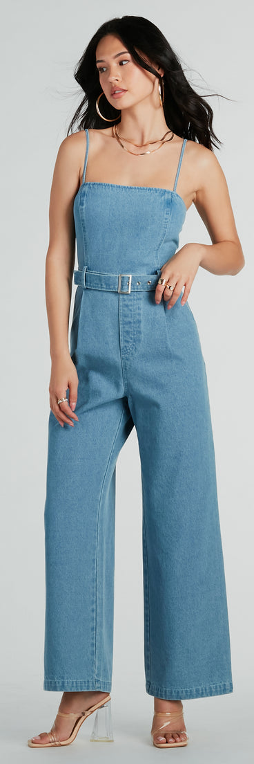 Style Goals Belted Wide-Leg Denim Jumpsuit is a fire pick to create a concert outfit, 2024 festival looks, outfits for raves, or to complete your best party outfits or clubwear!
