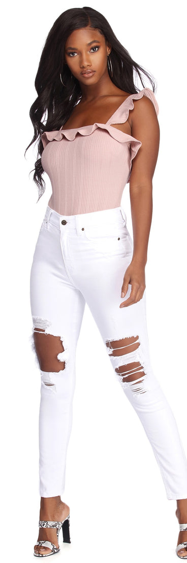 High Waist Distressed Knee Skinny Jeans for 2022 festival outfits, festival dress, outfits for raves, concert outfits, and/or club outfits