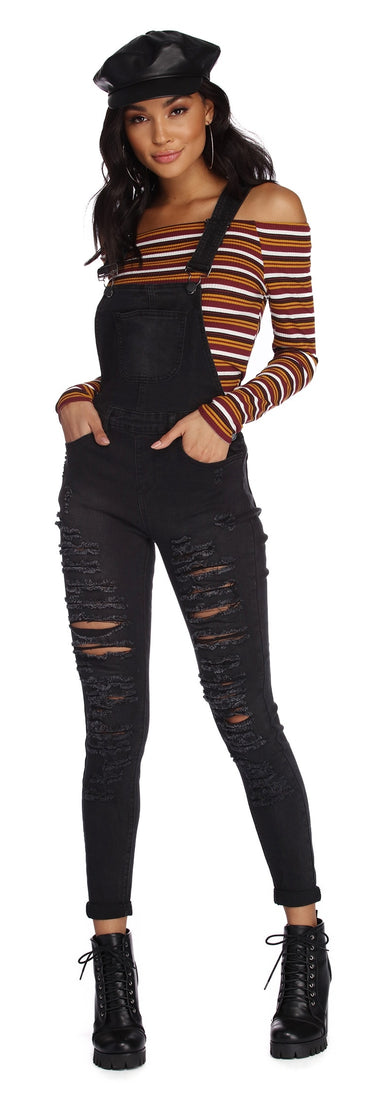 Trendy And Destructed Skinny Overalls