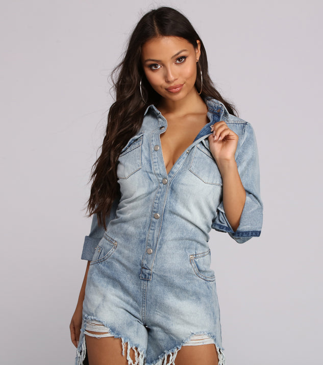 Major Babe Denim Romper will help you dress the part in stylish holiday party attire, an outfit for a New Year’s Eve party, & dressy or cocktail attire for any event.