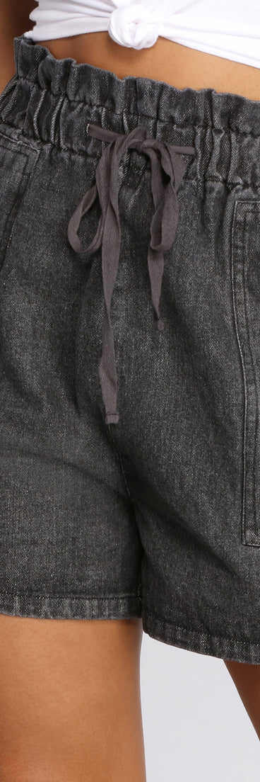 Paper Bag Waist Denim Shorts for 2023 festival outfits, festival dress, outfits for raves, concert outfits, and/or club outfits