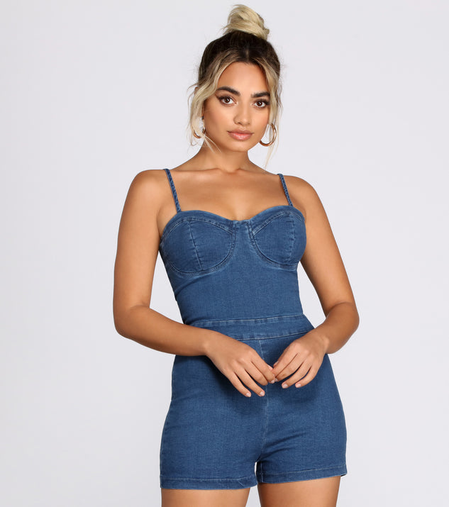 Stylish Sweetheart Denim Romper is a trendy pick to create 2023 festival outfits, festival dresses, outfits for concerts or raves, and complete your best party outfits!