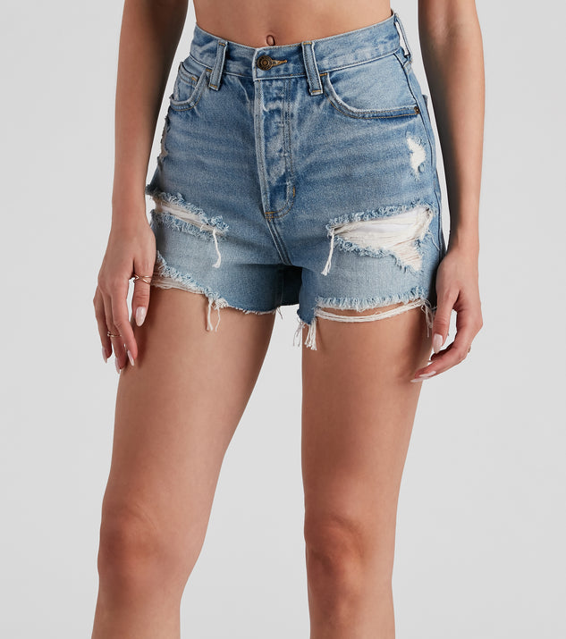 Reese High Rise Destructed Denim Shorts By Windsor Denim for 2023 festival outfits, festival dress, outfits for raves, concert outfits, and/or club outfits